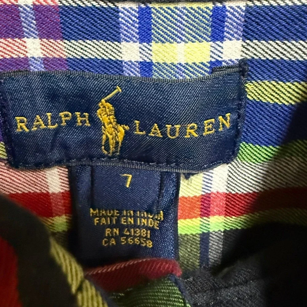 Ralph Lauren Boys Multi Color Plaid Cotton Button Down Shirt Size 7 Long Sleeve‎